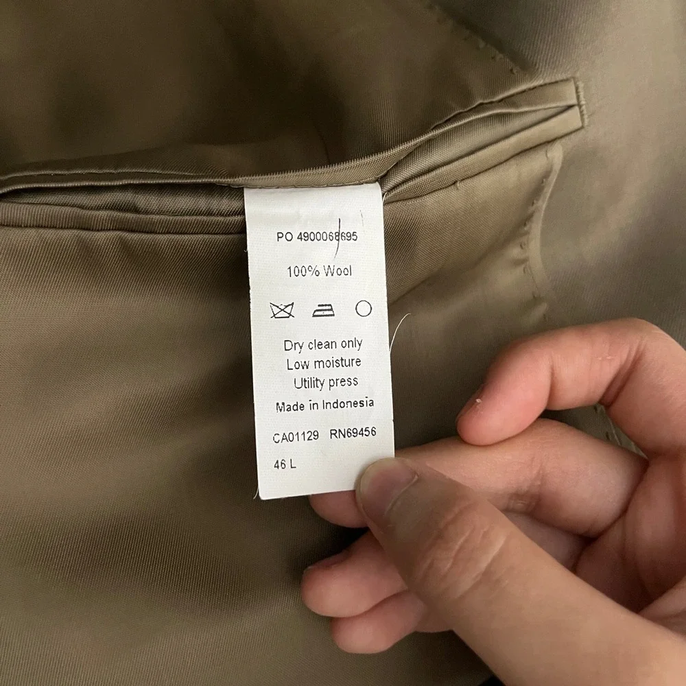 Calvin Klein Suit Mens 46L 40W Tan Solid Wool 2 Button Notch Lapel‎ Modern